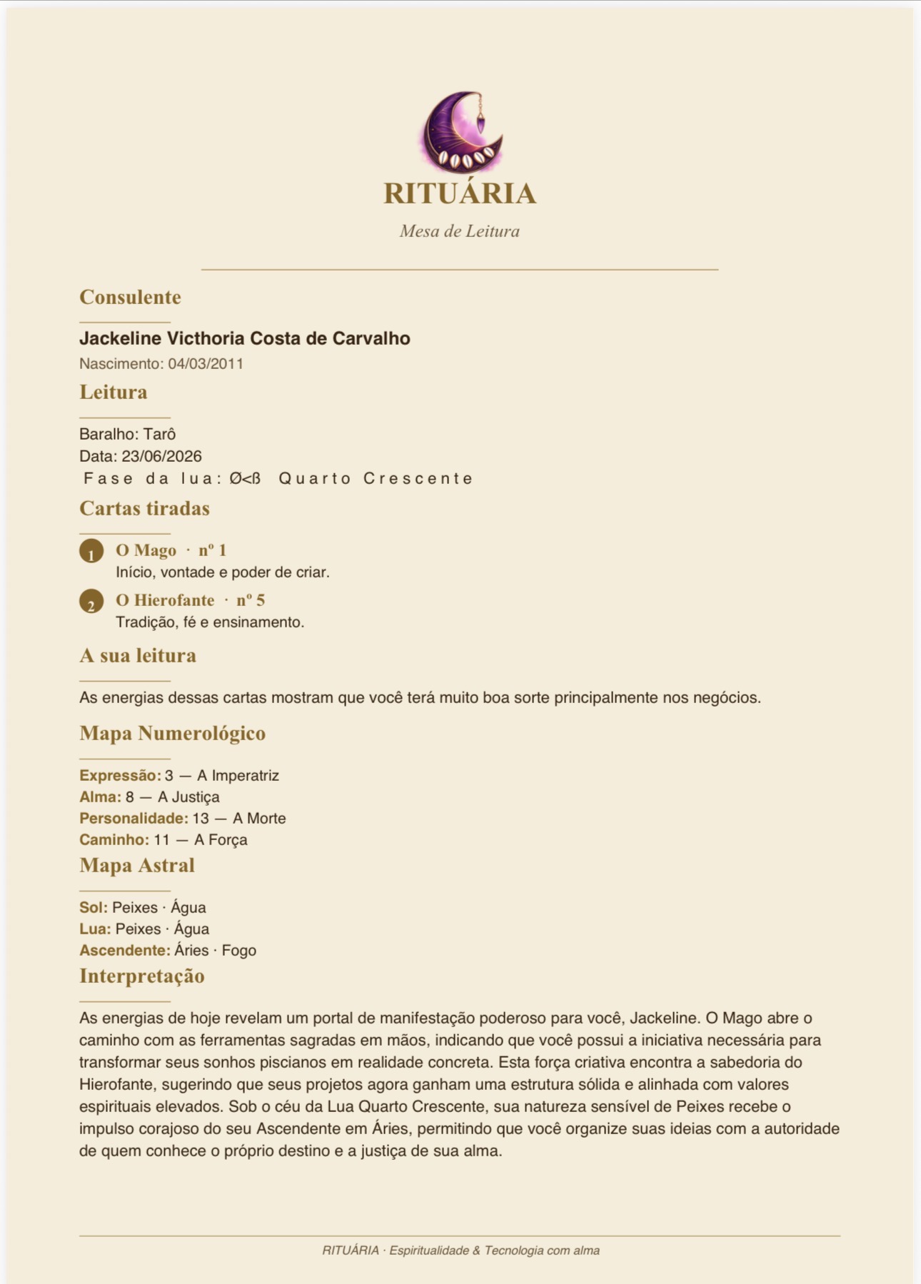 PDF da leitura entregue à consulente